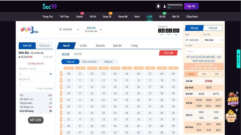 Xổ số 3 miền tại sảnh lô đề SOC99