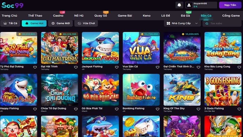 Kho game bắn cá tại SOC99 đa dạng